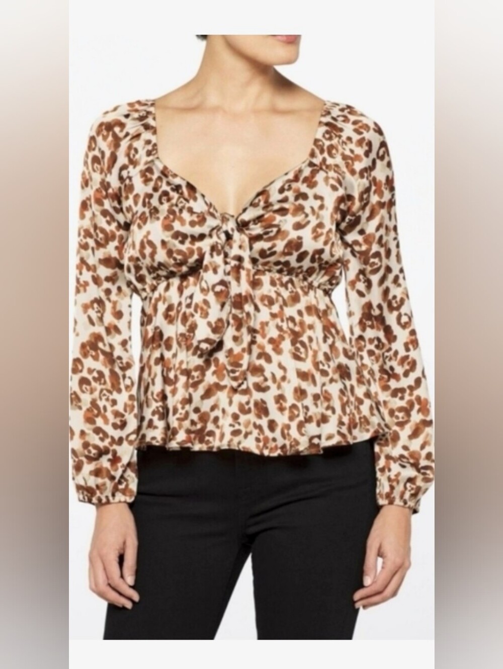 NWOT! Socialite Fall Leopard Satin Top Women's Bell Sleeve Y2k Glam Blouse Small
